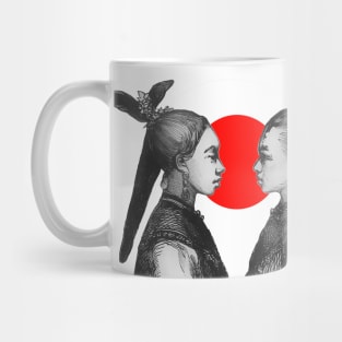 The hair, the hairstyle of the Chinese woman. Vintage design. Mug